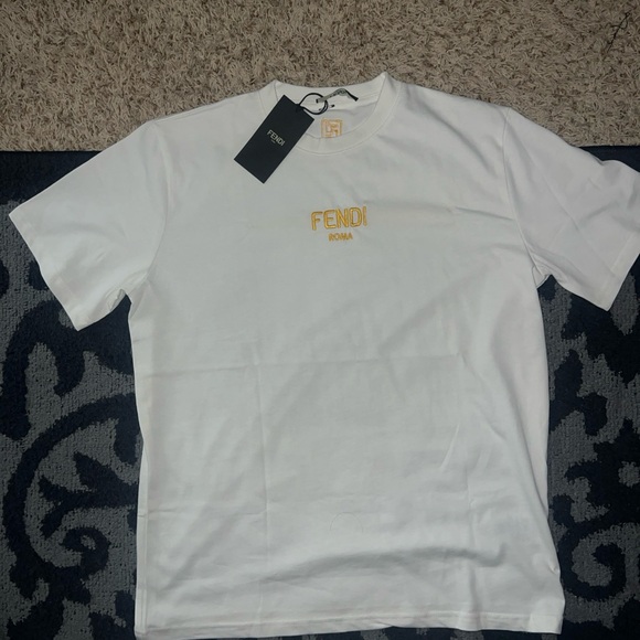 Fendi White Tee with Gold Logo